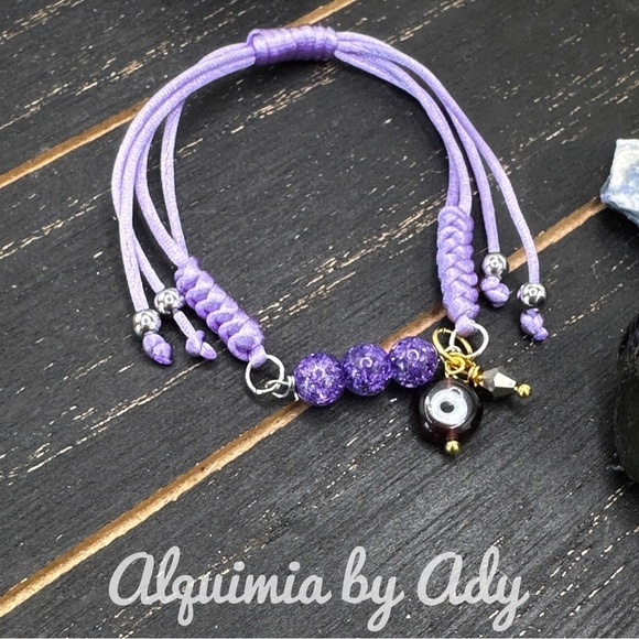 Purple Beaded Bracelet with Evil Eye Charm - Picture 1 of 1